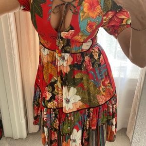 Farm, Tropical print tiered dress